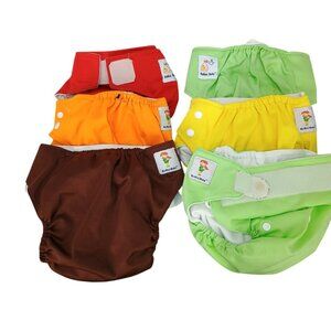 Kawaii Baby Reusable Cloth Diapers Adjustable Fit Multi-Color Pack Of 6 With Sna